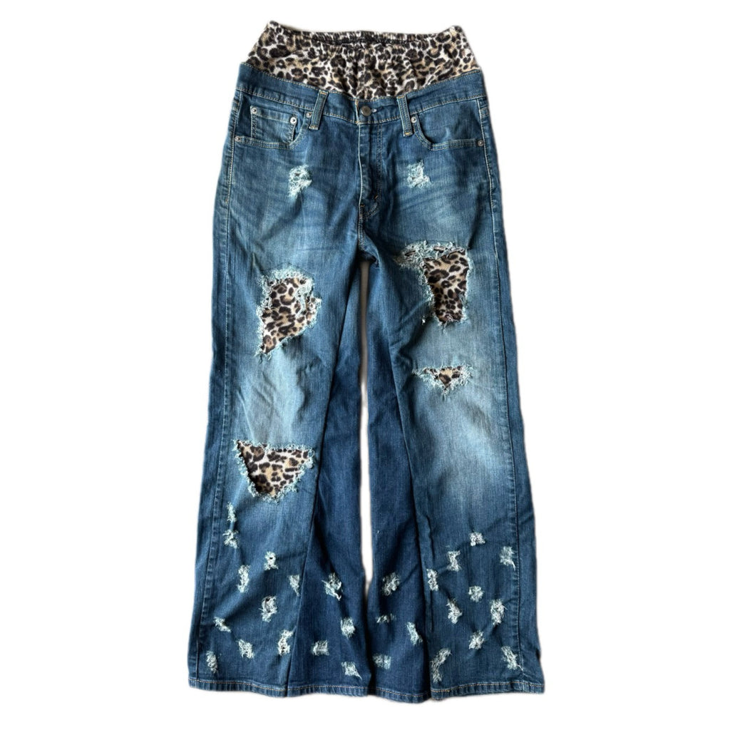 Double Waisted Baggy Cheetah Jeans (30)
