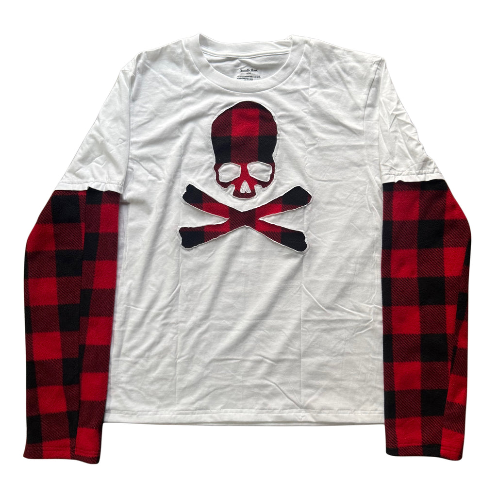 White Red Flannel Layered T-Shirt (L)