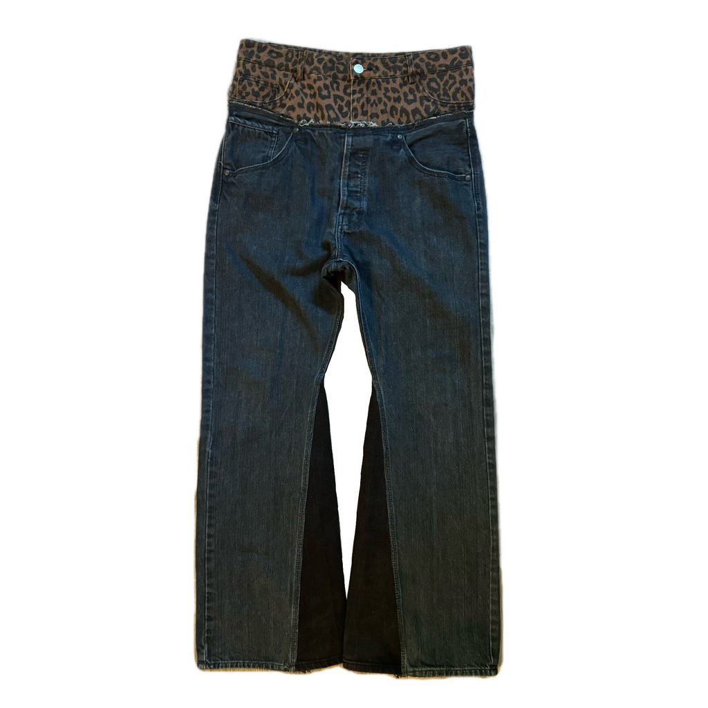 Double Waisted Black Cheetah Jeans (32)