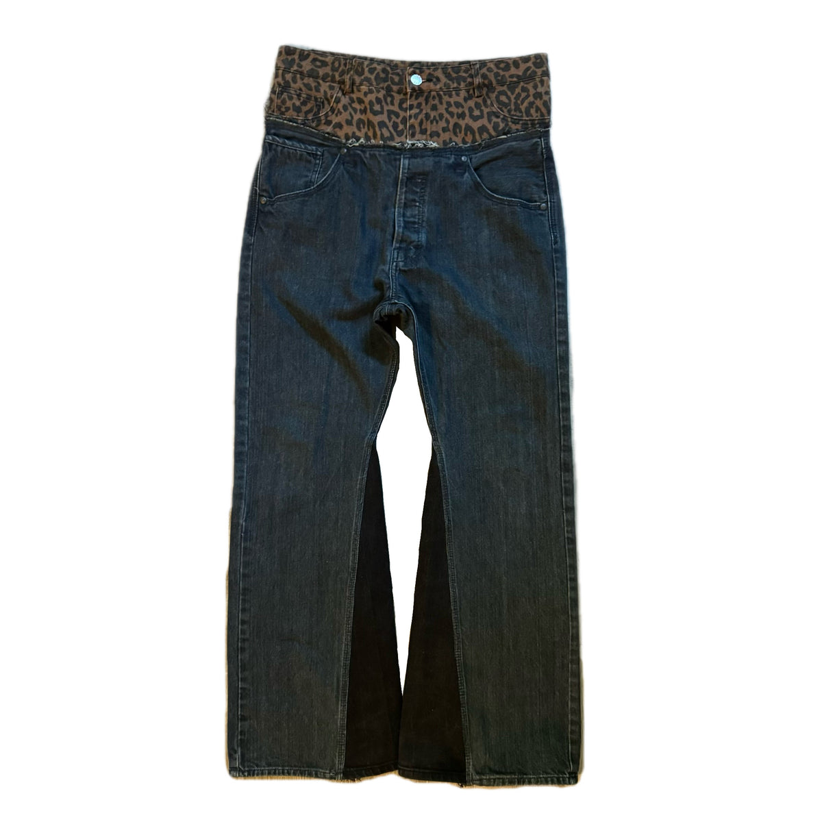 Double Waisted Black Cheetah Jeans (32)