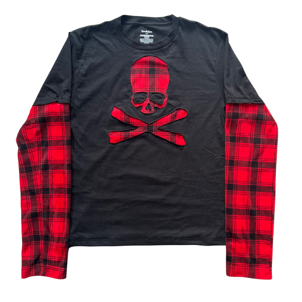 Black Red Flannel Layered T-Shirt (L)