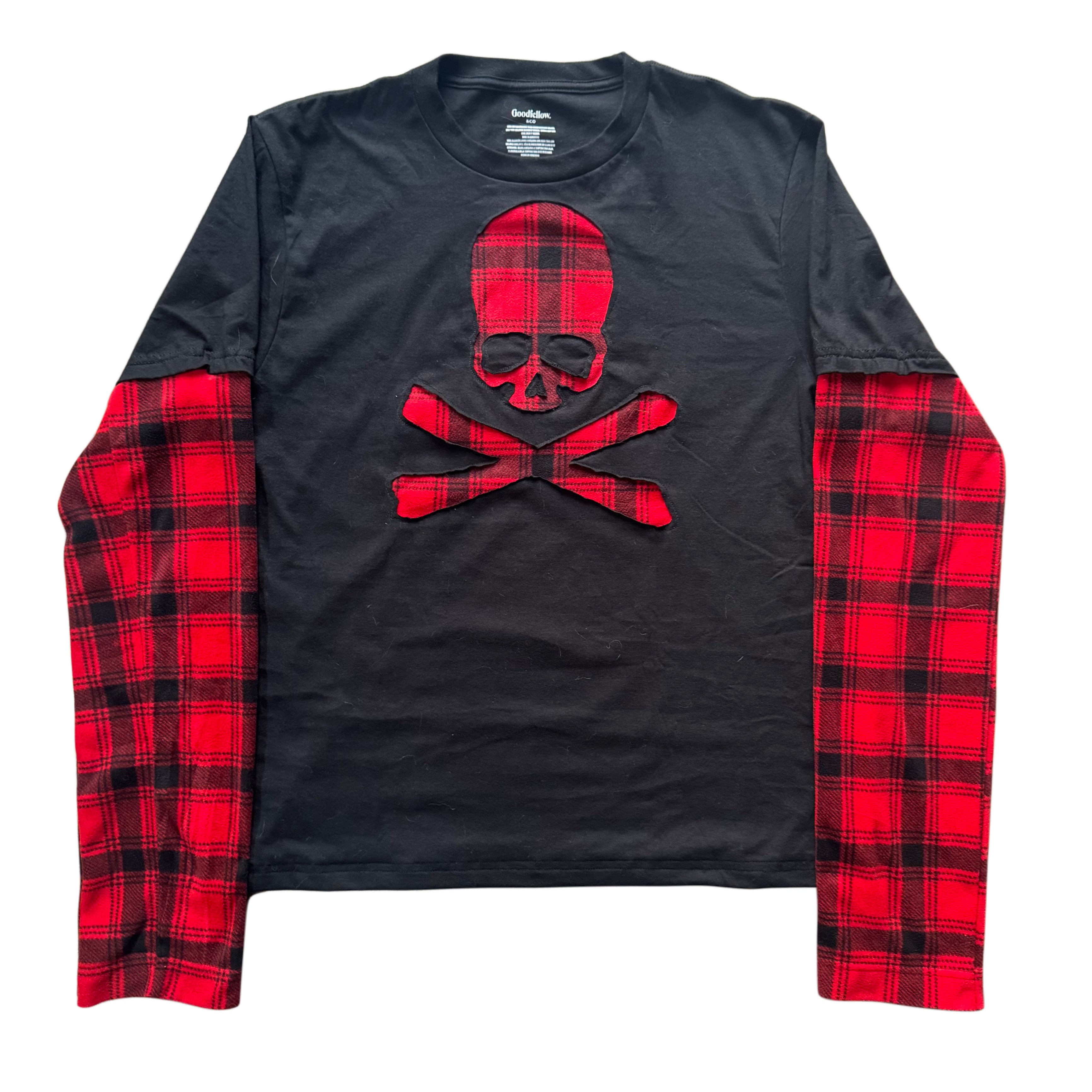 Black Red Flannel Layered T-Shirt (L)