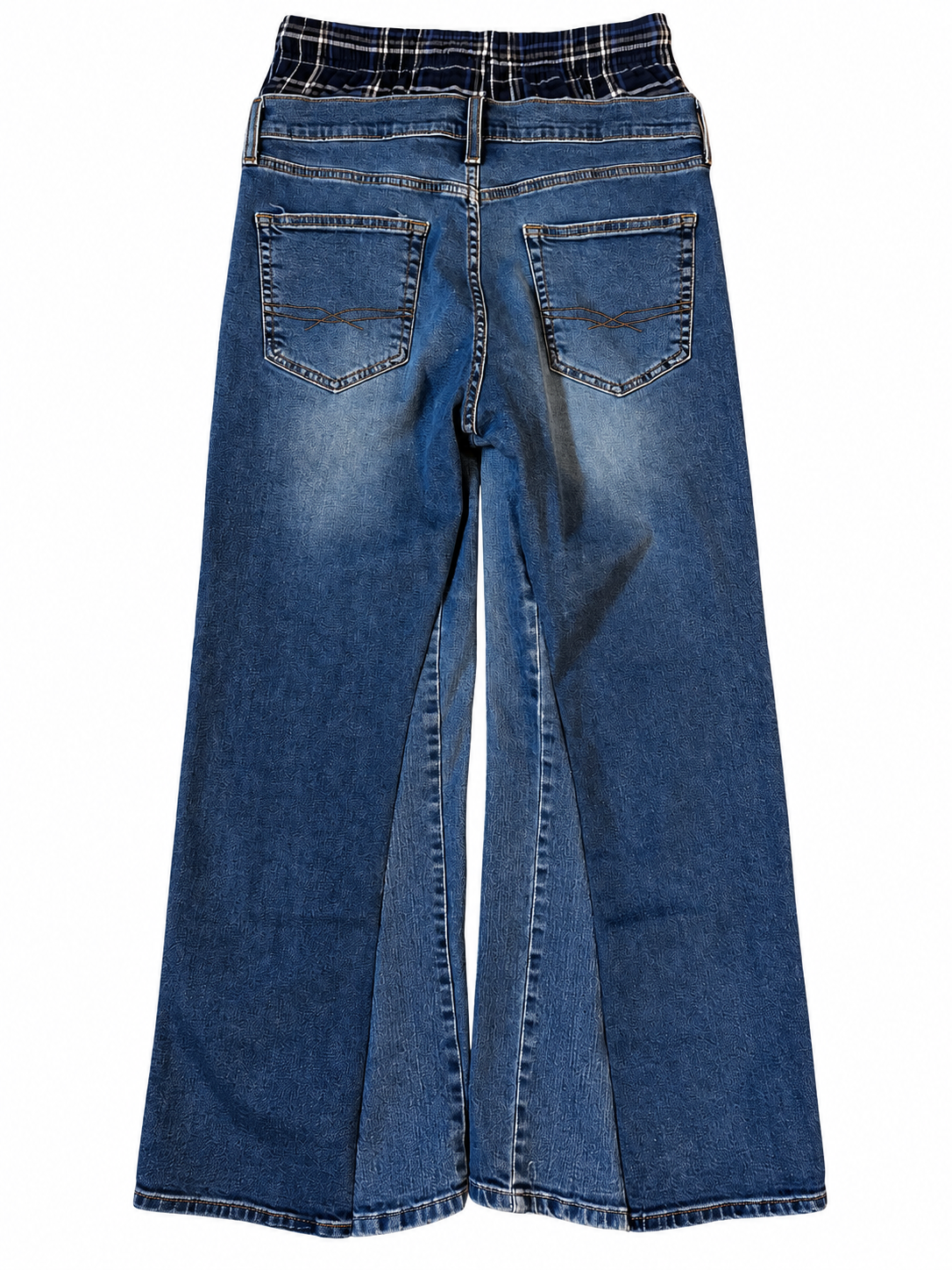 Double Waisted Baggy Blue Plaid Jeans (33)