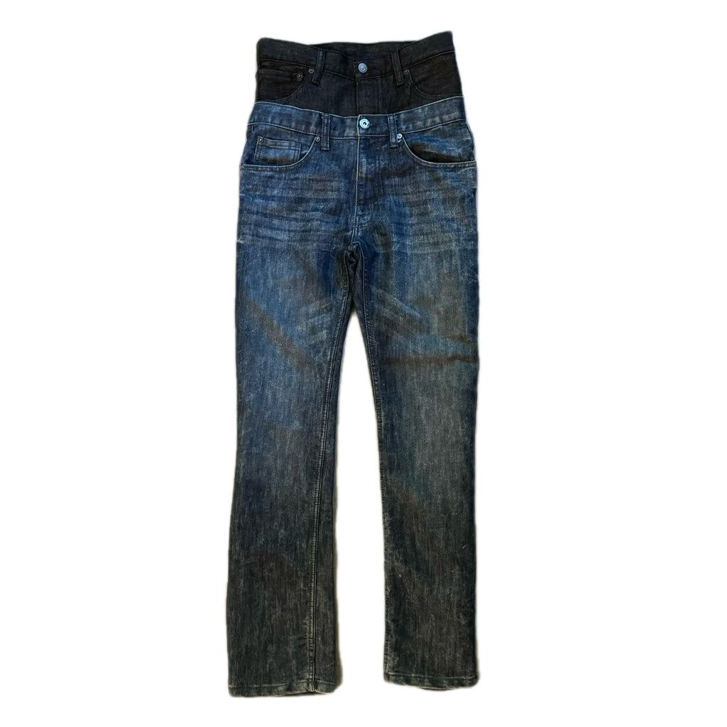 Double Waisted Black and Blue Skinny Jeans (28)