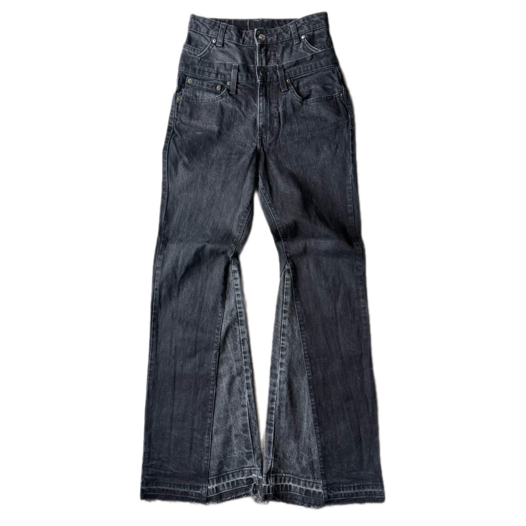Double Waisted Black Flare Jeans (27)