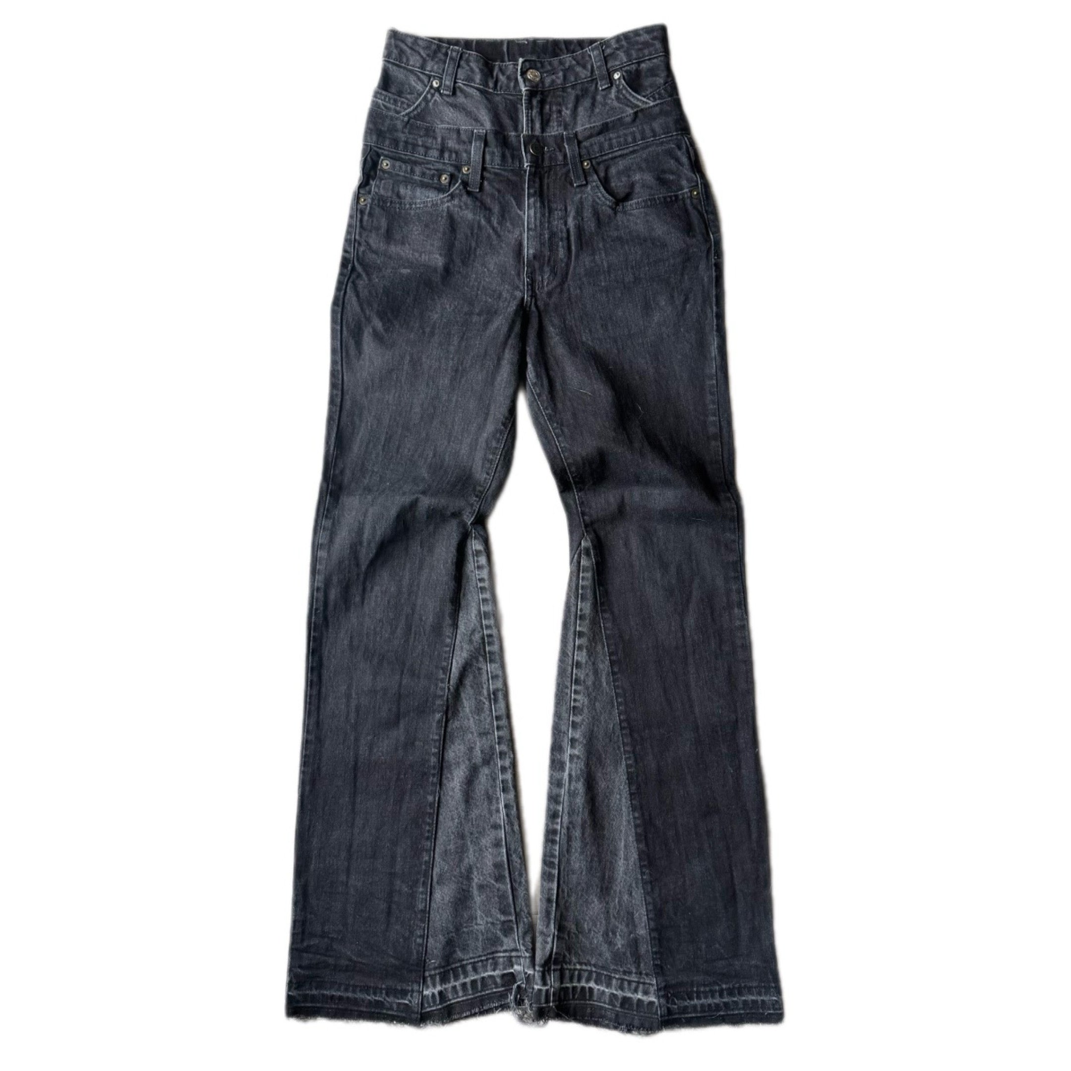 Double Waisted Black Flare Jeans (27)
