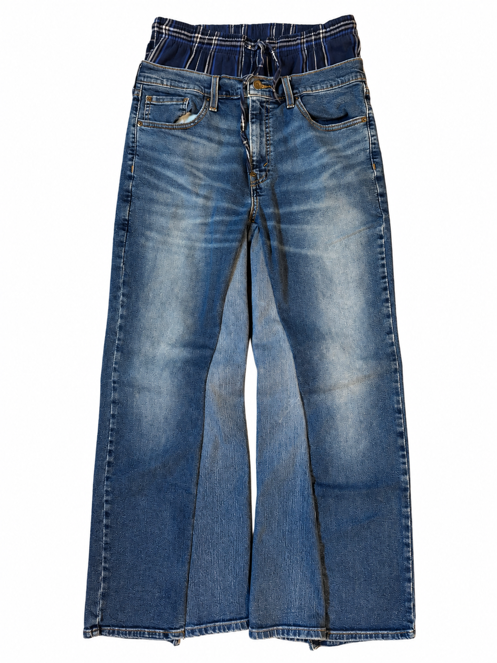 Double Waisted Baggy Blue Plaid Jeans (33)