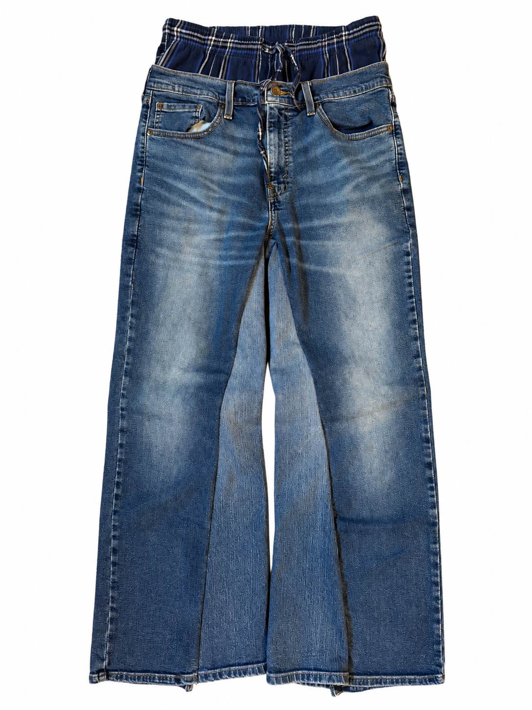 Double Waisted Baggy Blue Plaid Jeans (33)