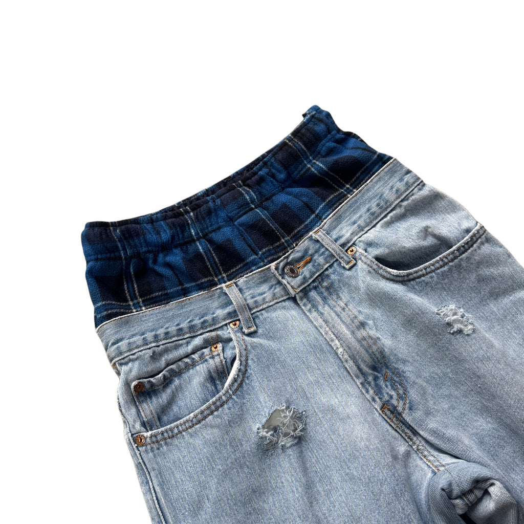 Double Waisted Blue Flannel Jeans (30)