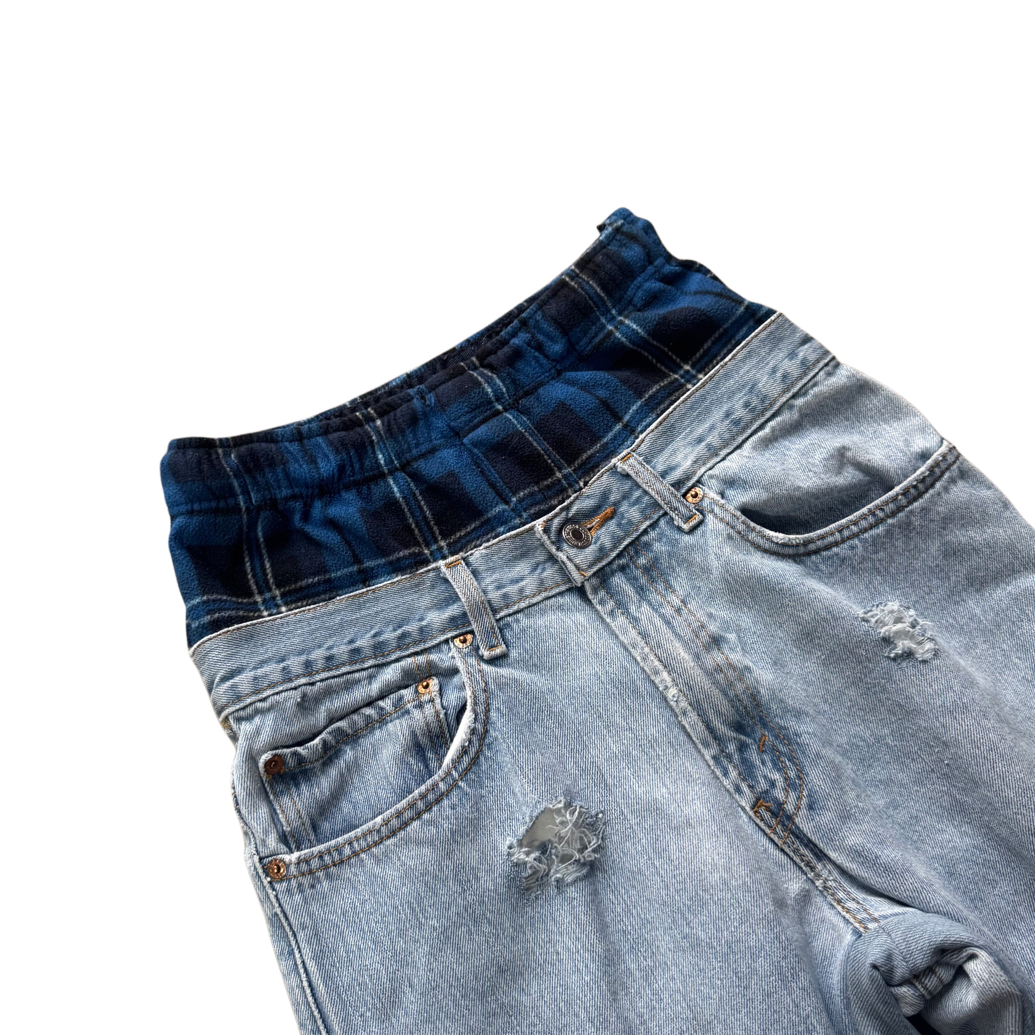 Double Waisted Blue Flannel Jeans (30)