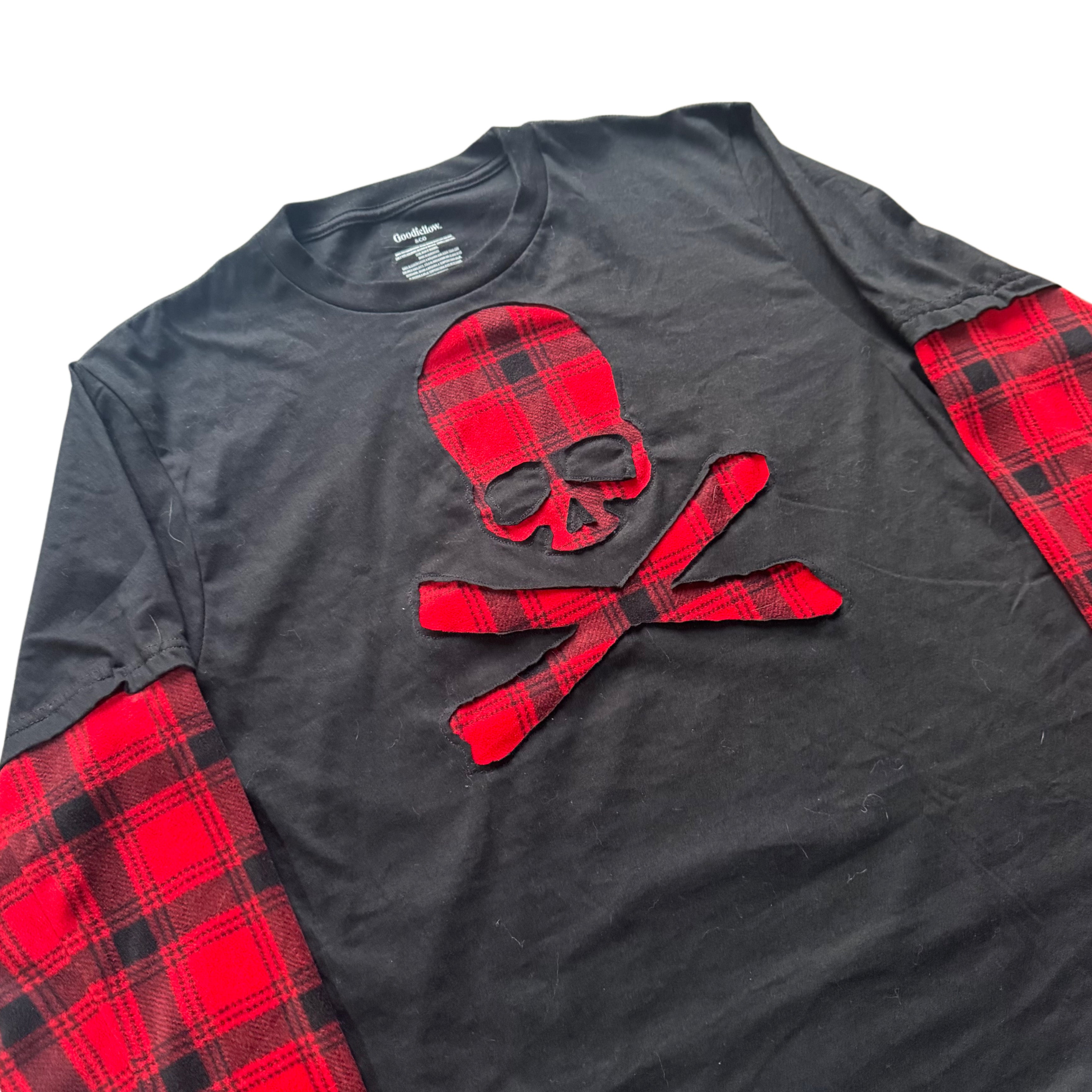 Black Red Flannel Layered T-Shirt (L)