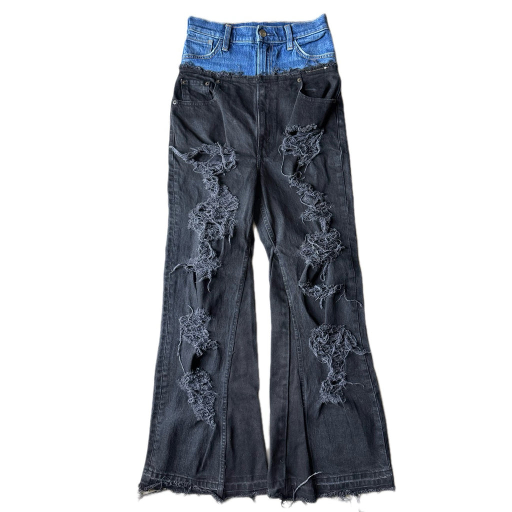 Double Waisted Black Distressed Jeans (28)