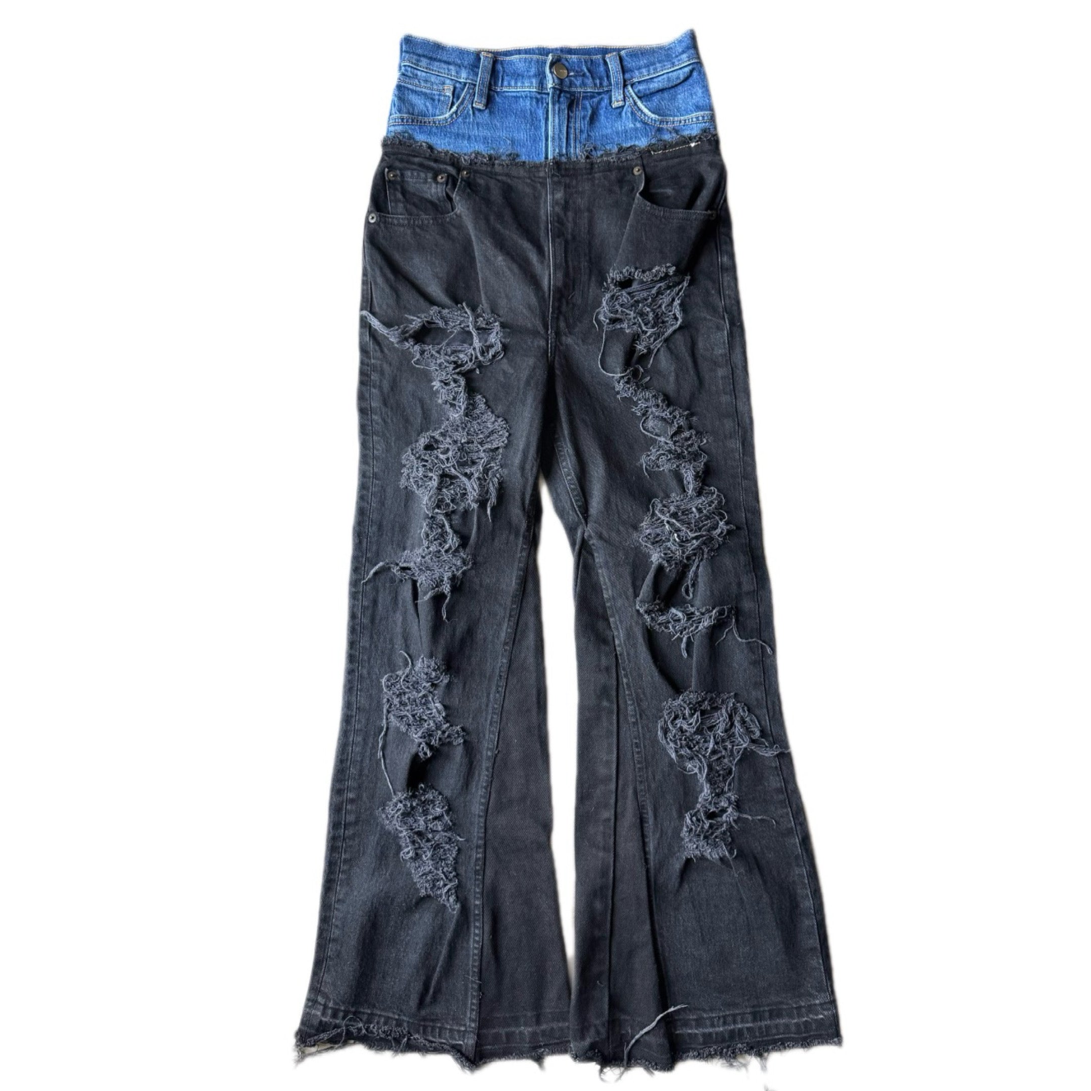 Double Waisted Black Distressed Jeans (28)