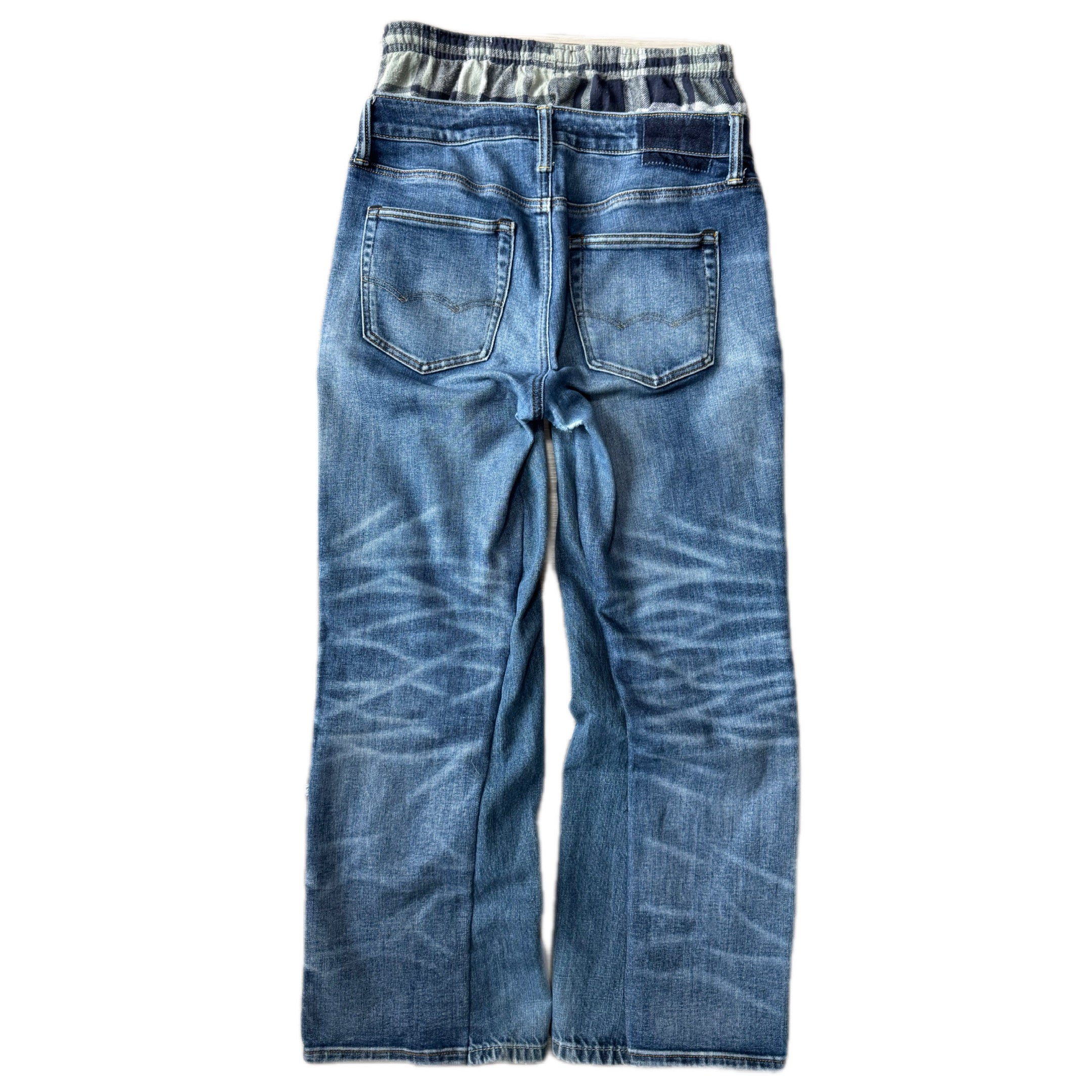 Double Waisted Baggy Plaid Distressed Jeans (30x29)