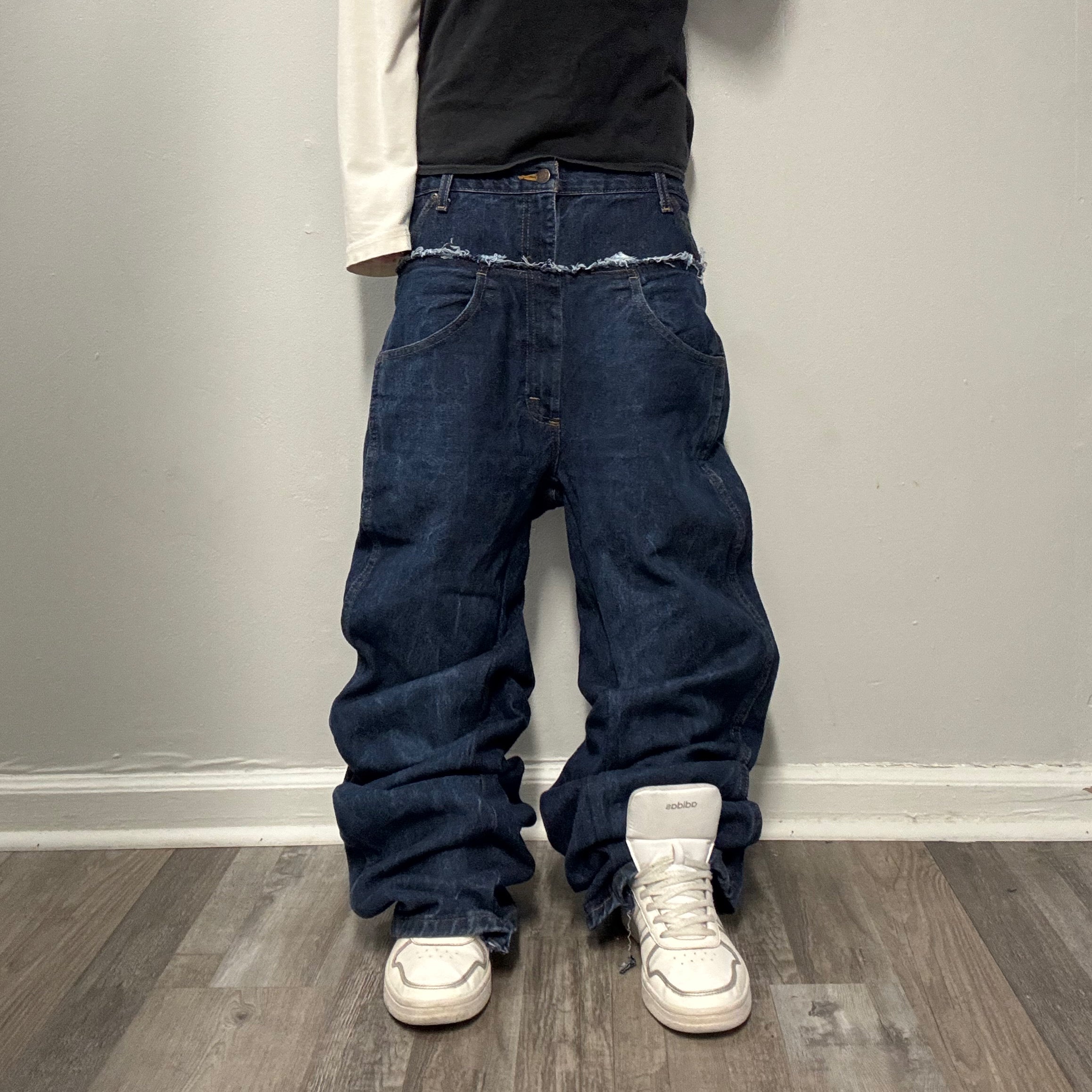 Dark Blue Double Waisted Baggy Jeans (29x30)