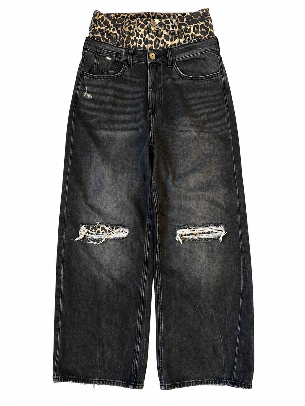 Double Waisted Baggy Cheetah Jeans (29)