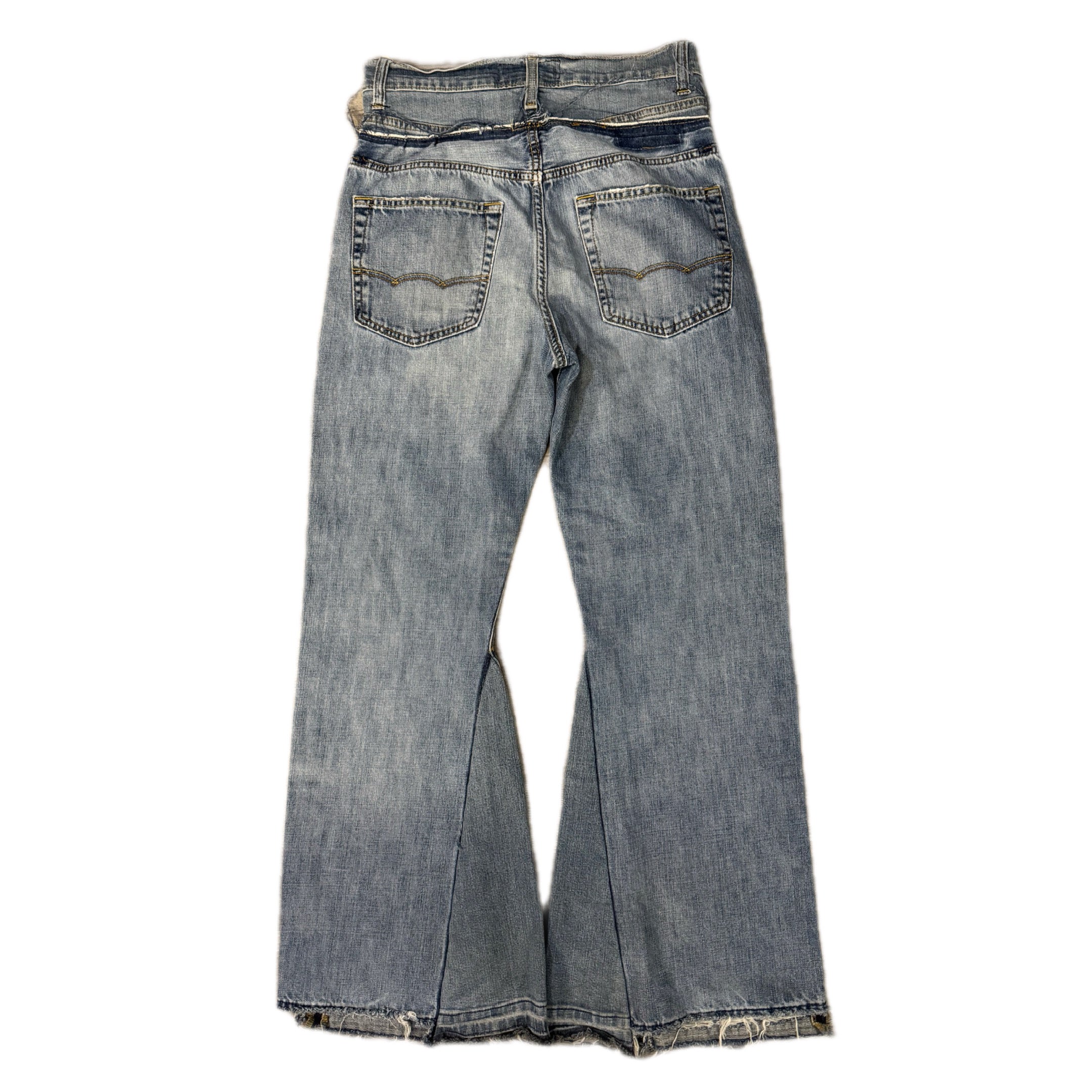 Blue Double Waisted Distressed Baggy Jeans (30x28)