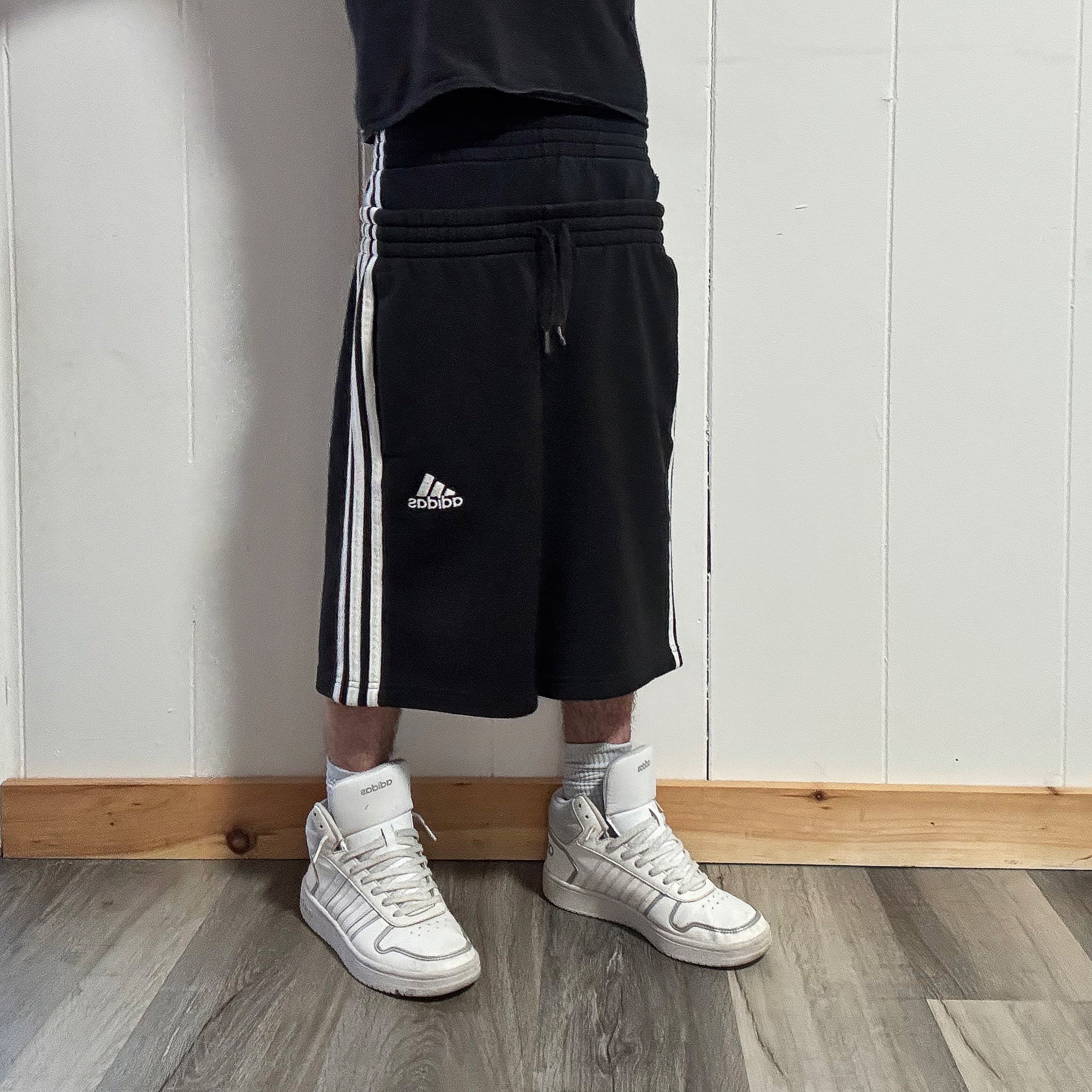Black Double Waisted Adidas Sweat Shorts ( XS )