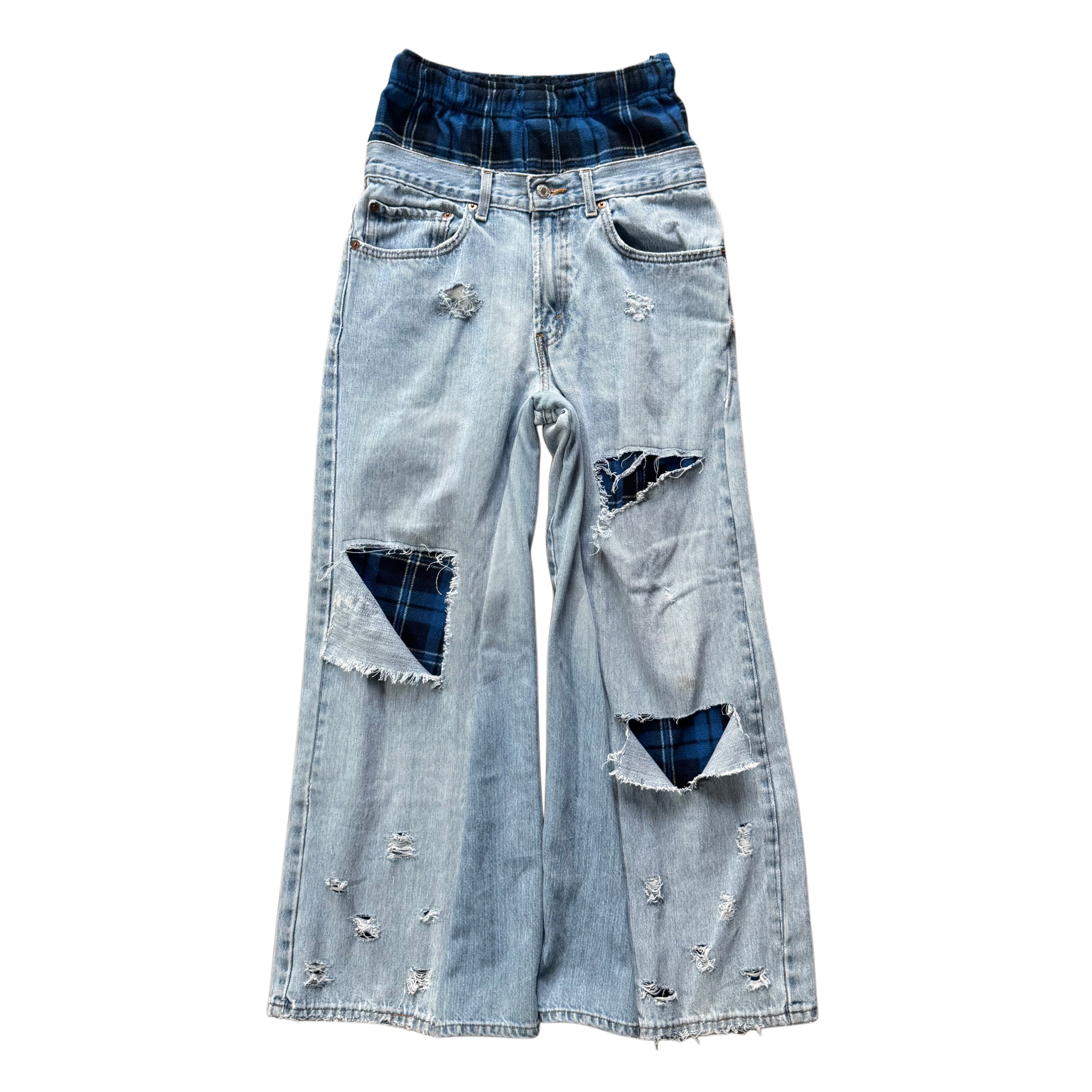 Double Waisted Blue Flannel Jeans (30)