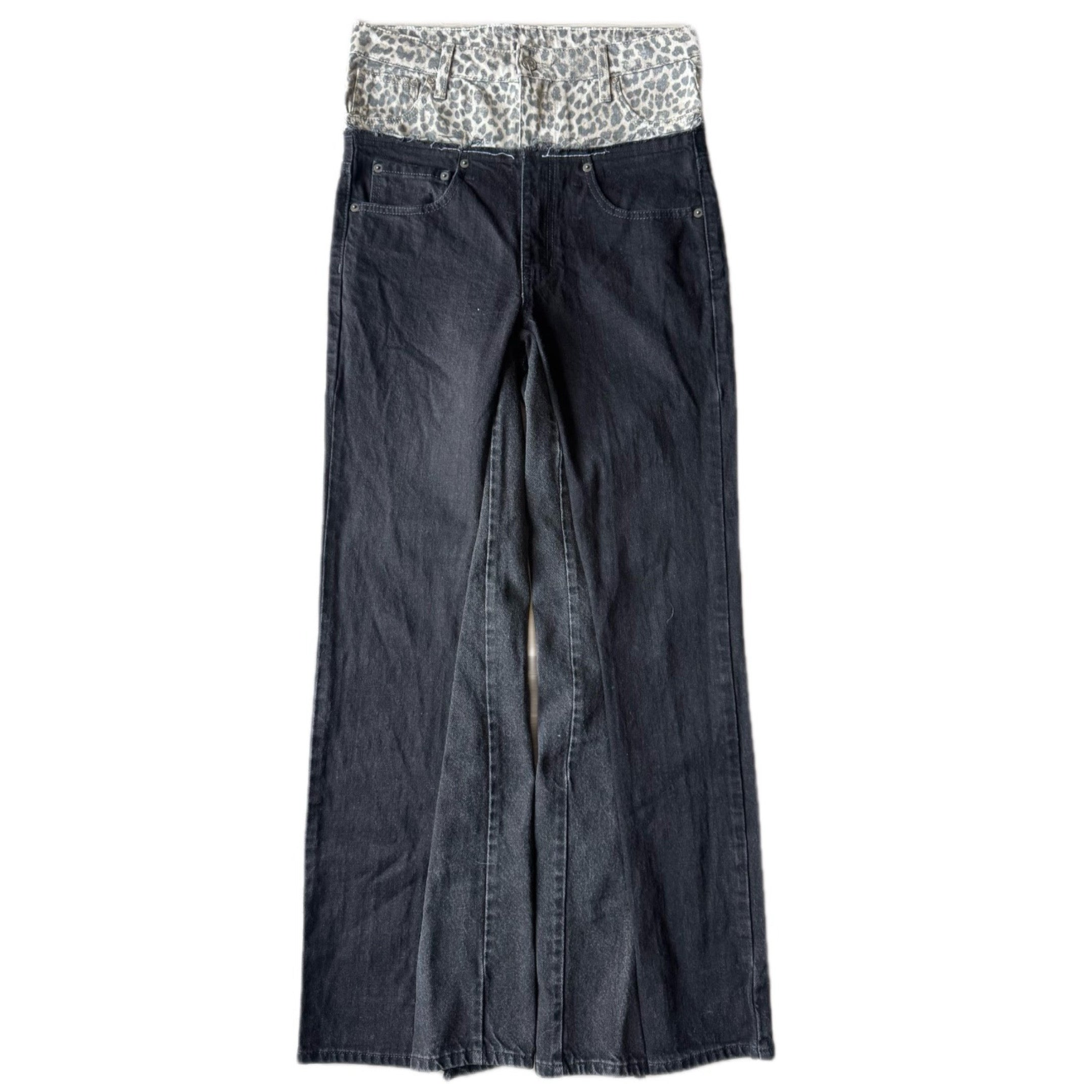 Double Waisted Black Cheetah Jeans (31)