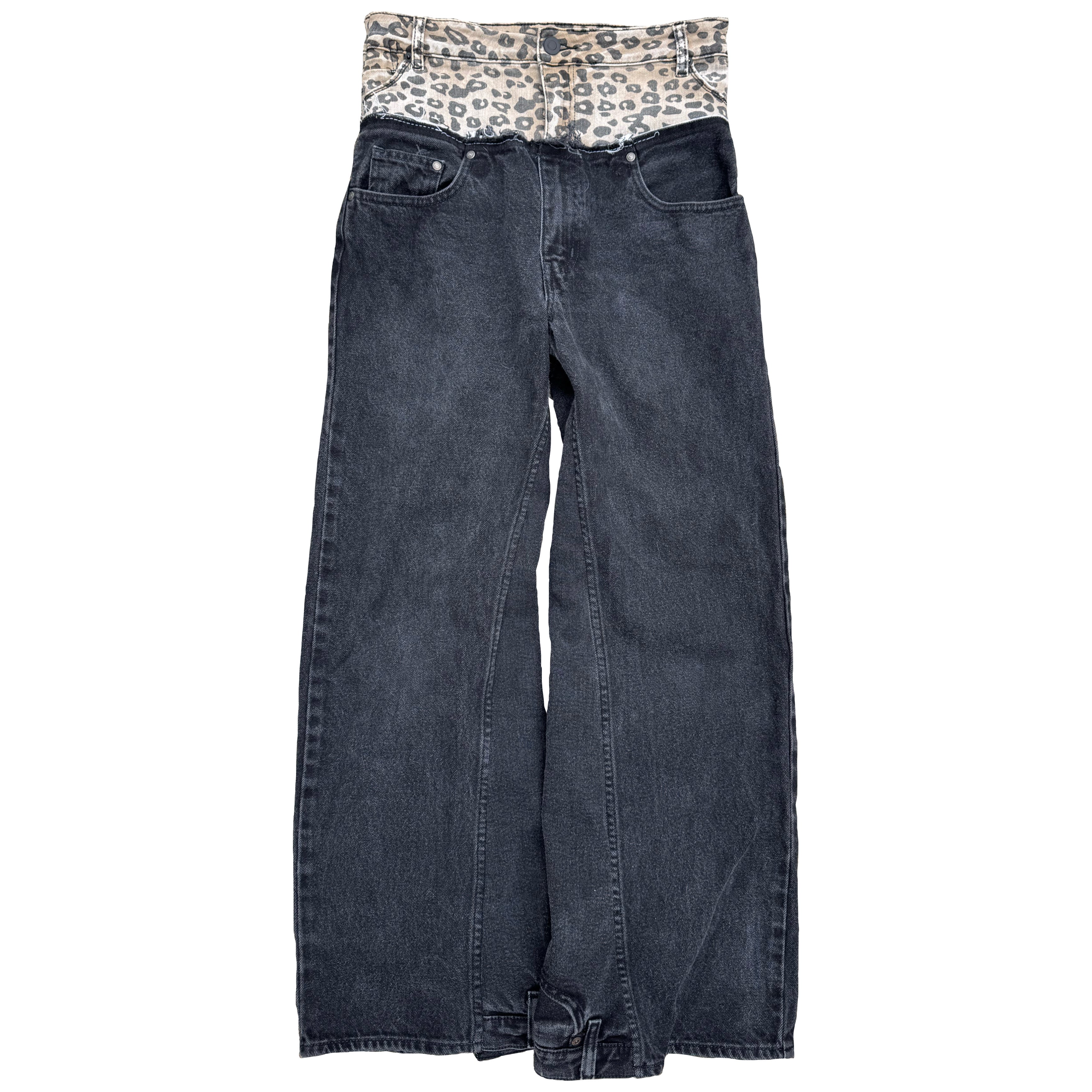 Black Double Waisted Cheetah Print Jeans (30)