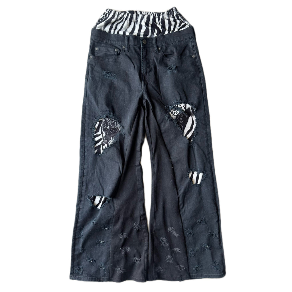 Double Waisted Baggy Zebra Jeans (30)