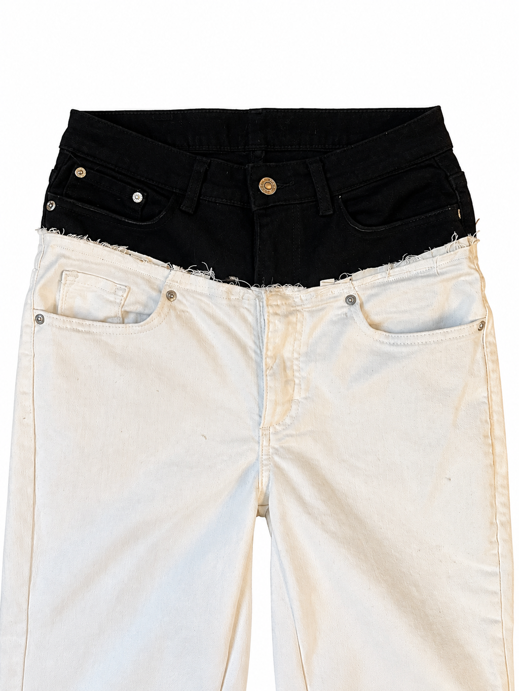 Double Waisted Baggy White and Black Jeans (29)