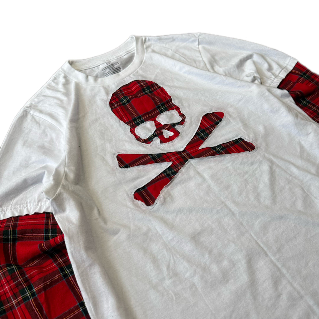 White Red Flannel Layered T-Shirt (M)