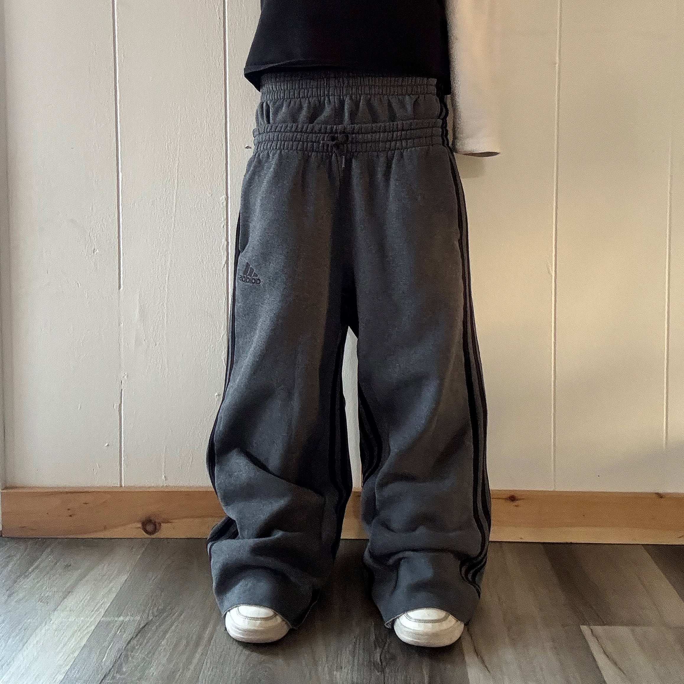 Dark Grey Double Waisted Adidas Sweatpants ( S )
