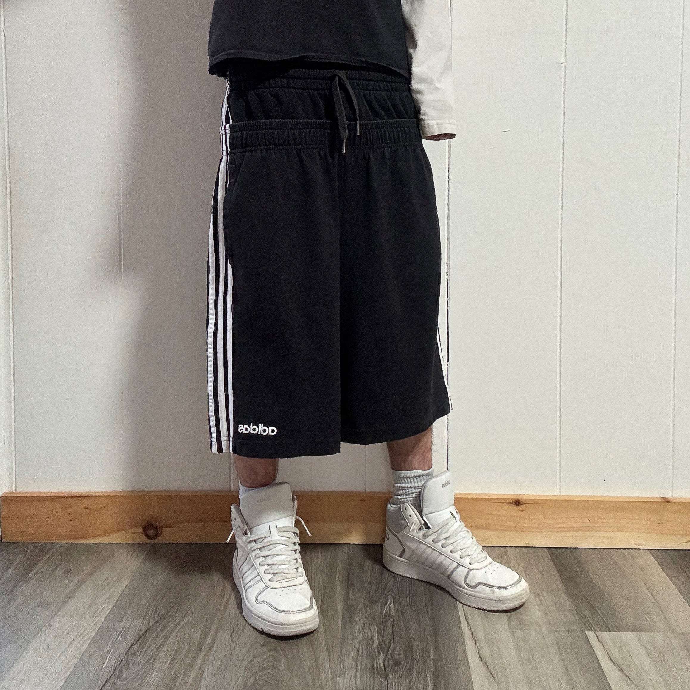 Black Double Waisted Adidas Sweat Shorts ( M )