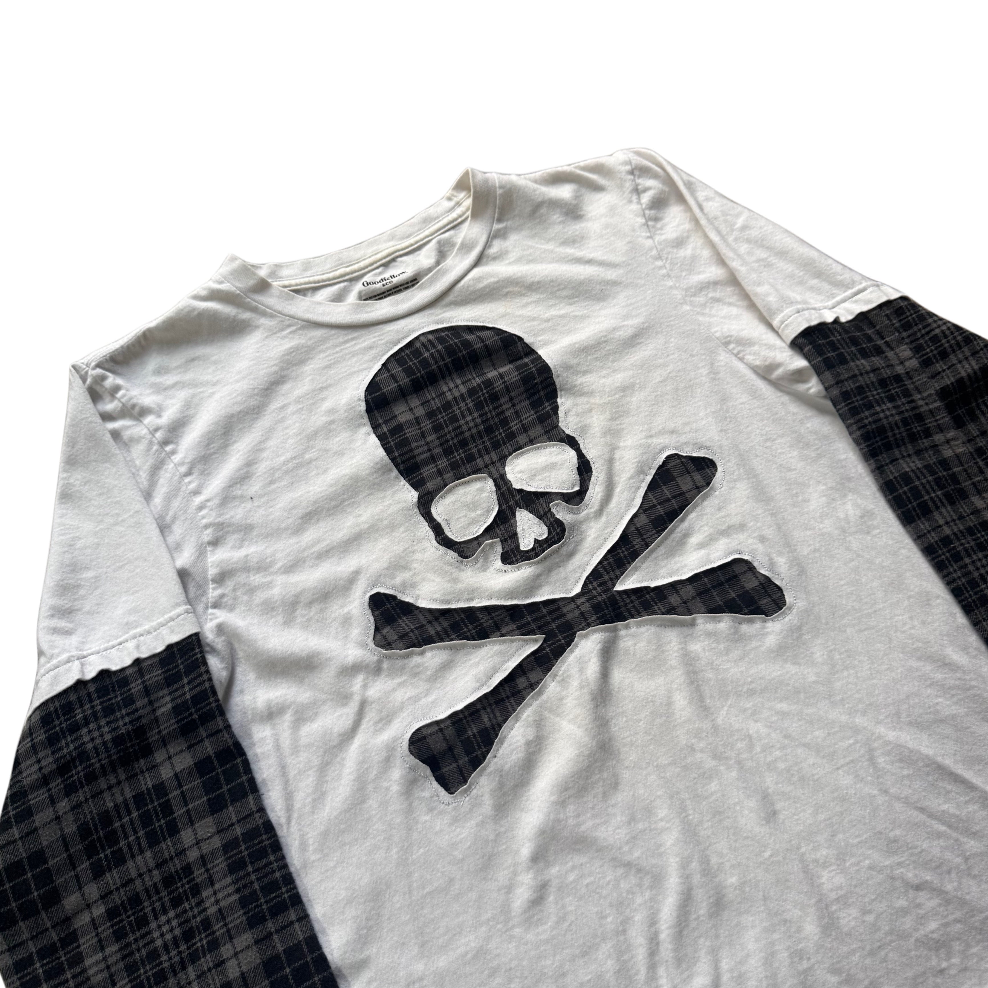 White Grey Flannel Layered T-Shirt (S)