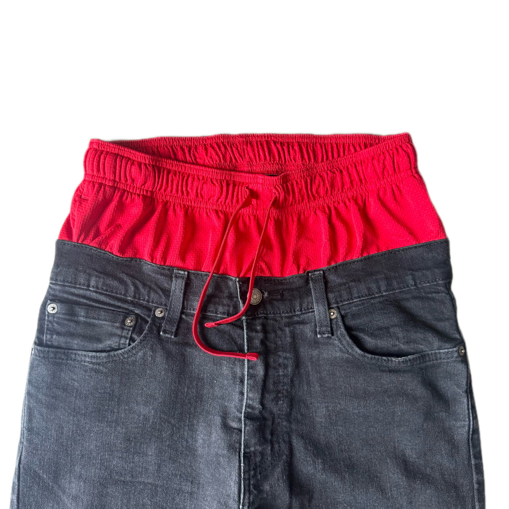 Double Waisted Red Baggy Jeans (32)