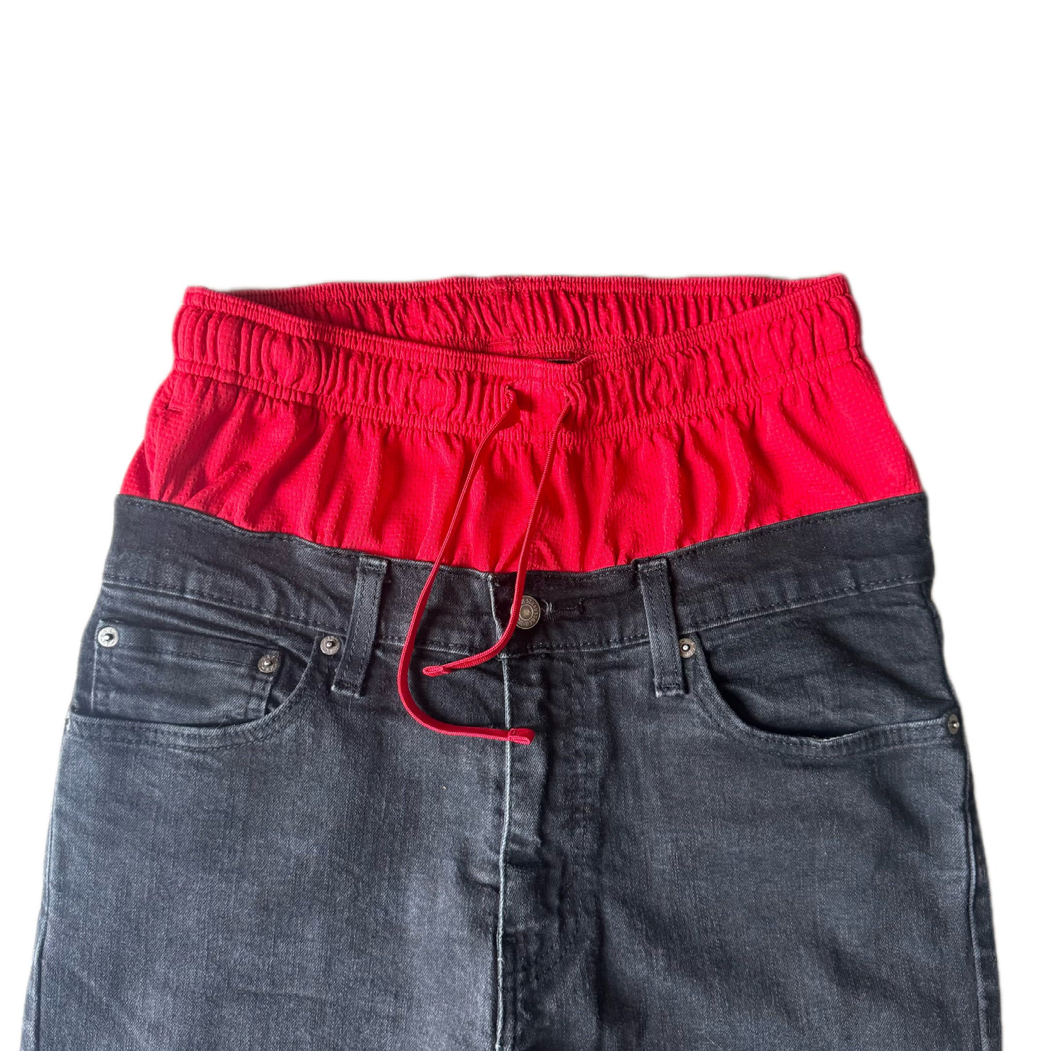 Double Waisted Red Baggy Jeans (32)