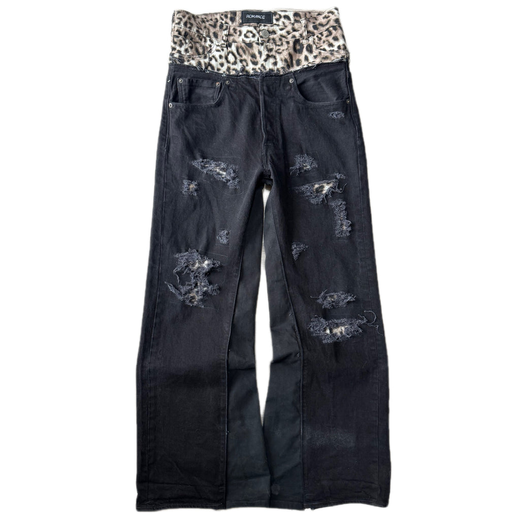 Double Waisted Baggy Distressed Cheetah Jeans (30x32)