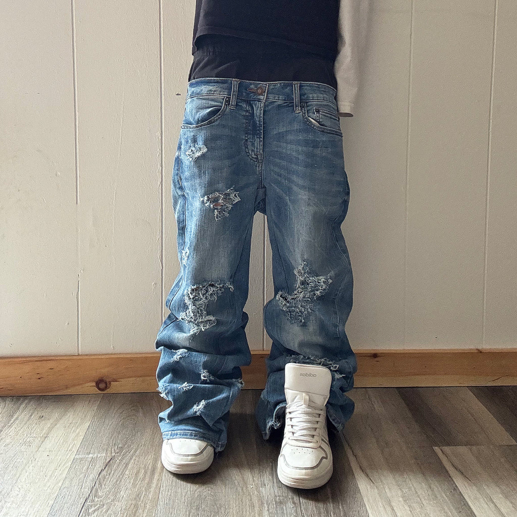 Double Waisted Baggy Distressed Jeans (30x28)