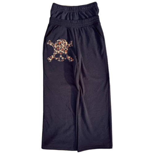 Black Cheetah Print Double Waisted Skull Sweatpants (S)