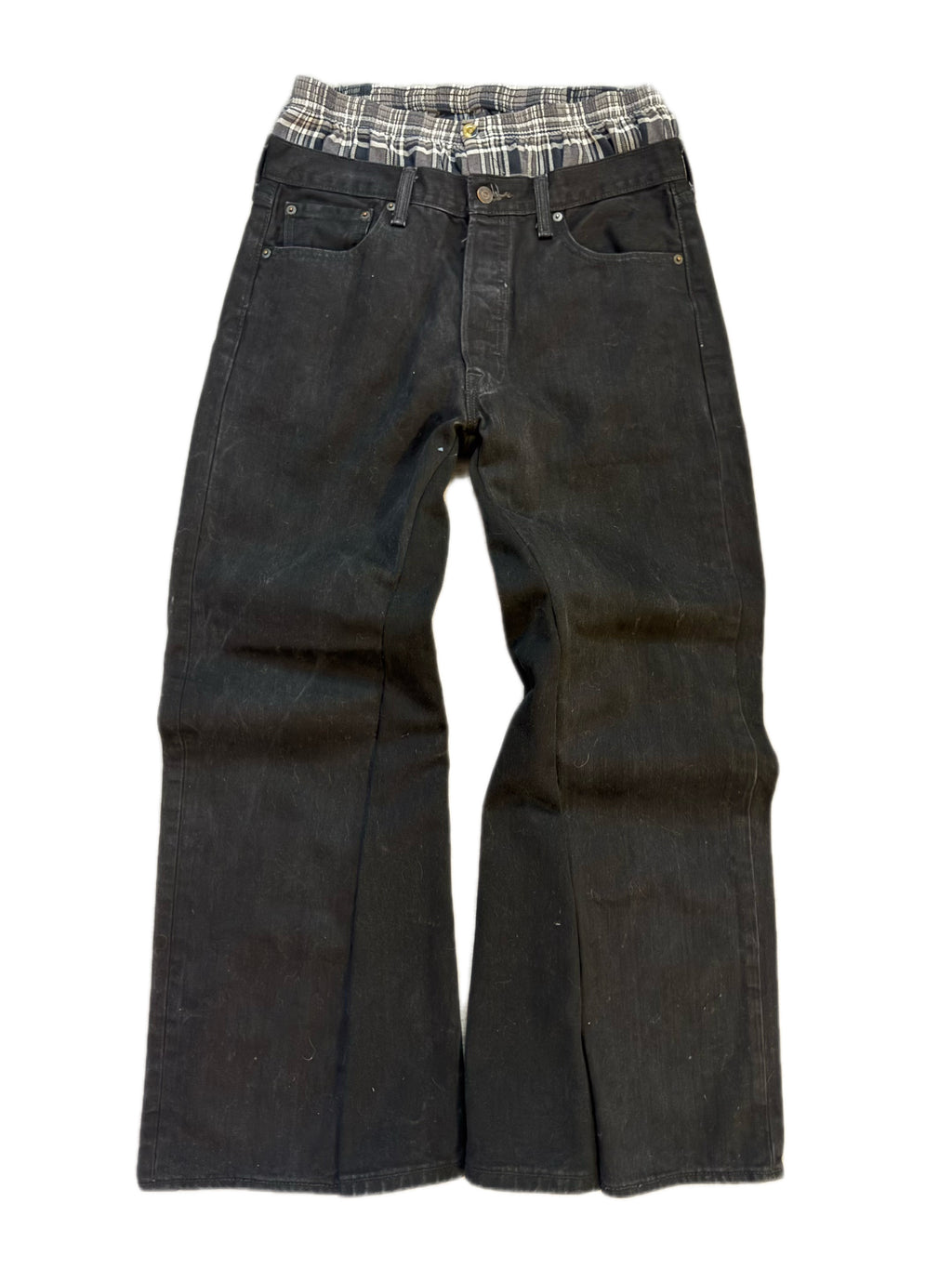 Double Waisted Baggy Plaid Jeans (34)