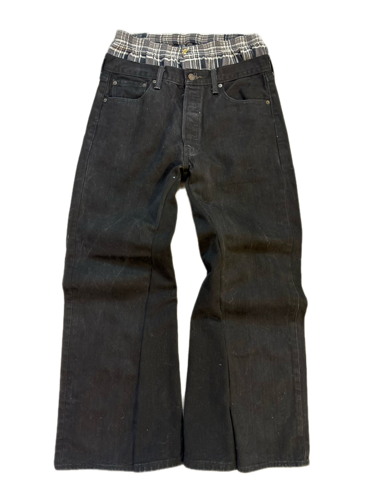Double Waisted Baggy Plaid Jeans (34)
