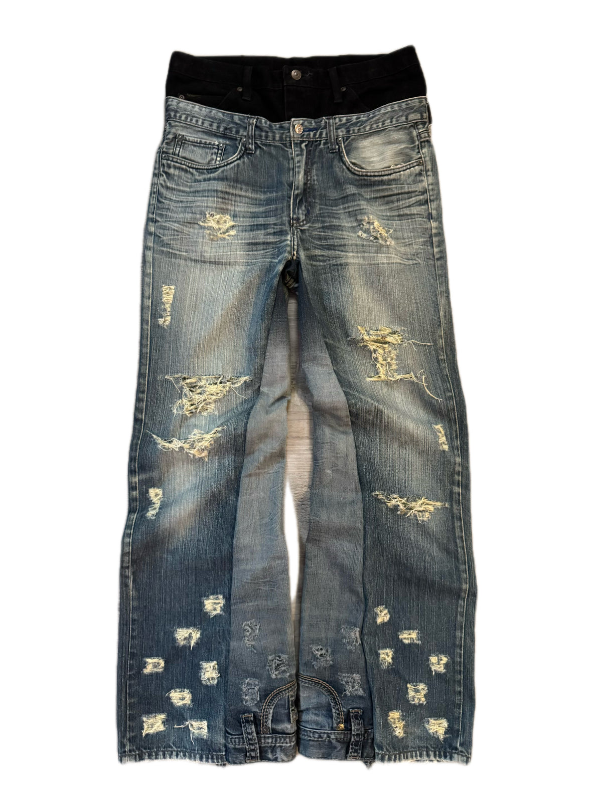 Double Waisted Distressed Baggy Jeans (32)
