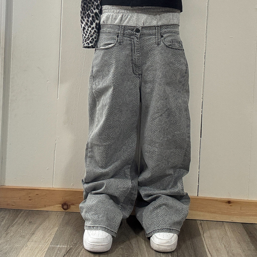 Grey Double Waisted Snakeskin Baggy Jeans (30x28)